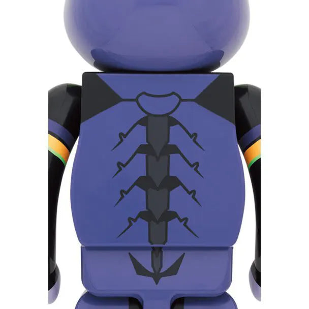Rear view of Evangelion Bearbrick showing continued futuristic armor design and neon accents.