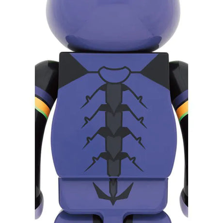 Rear view of Evangelion Bearbrick showing continued futuristic armor design and neon accents.
