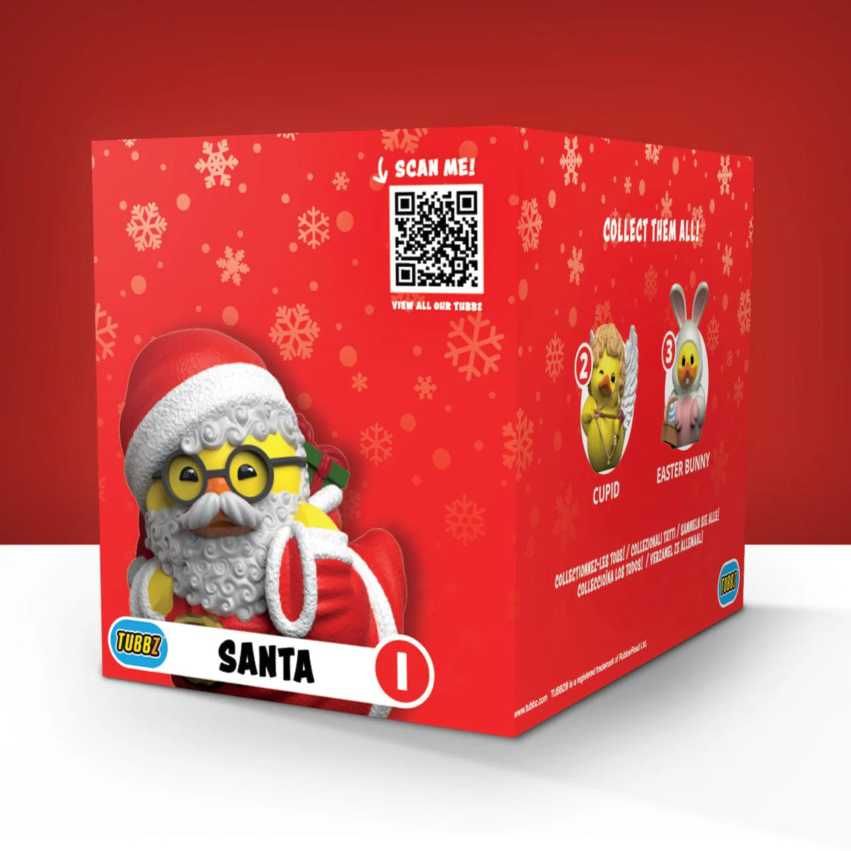 Back of Santa Claus TUBBZ box showing other collectible characters.