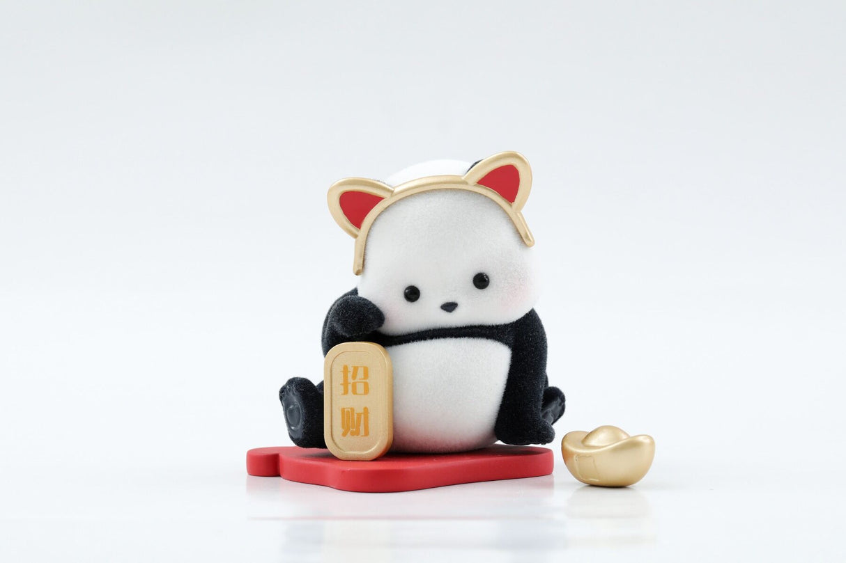 Panda Roll Panda As A Cat blind box lucky cat panda figure seated on red base