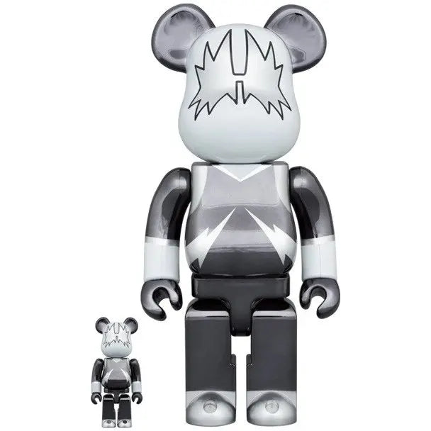 Bearbrick KISS Spaceman Chrome Edition full front view – 400% & 100% set