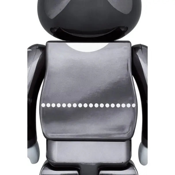 Back detail of 400% Bearbrick – Star Child edition featuring chrome body and printed design.