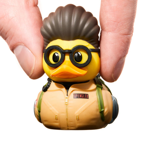 Close-up of Egon Spengler Mini TUBBZ duck being held between fingers
