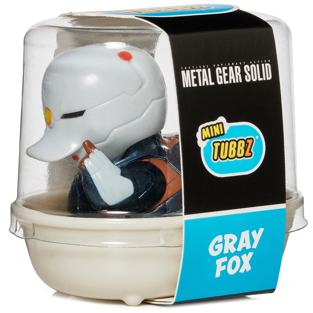Gray Fox duck figure in Mini TUBBZ tub packaging with branding.