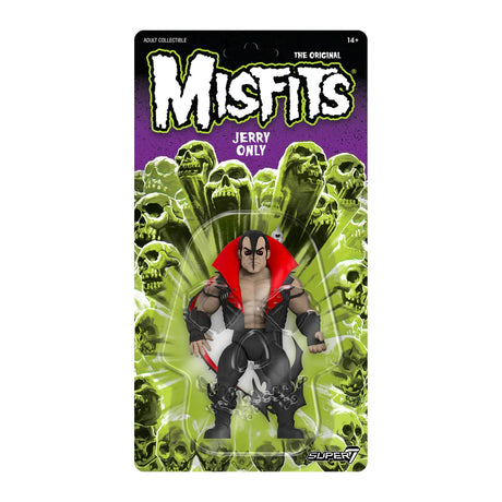 Jerry Only Misfits action figure in packaging with green skull background, front view