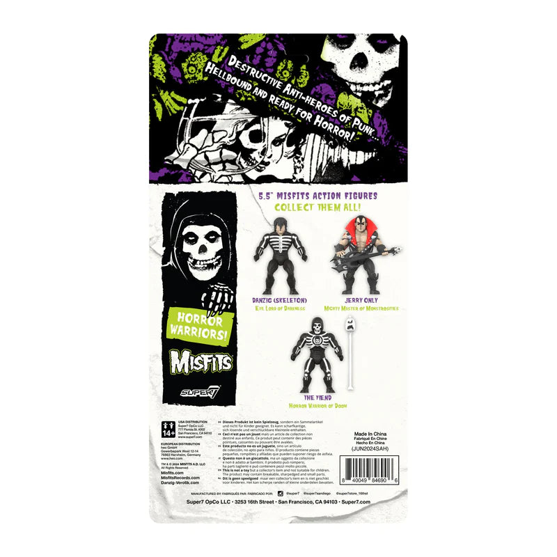 Back card art showing Jerry Only, Danzig Skeleton, and The Fiend figures from Super7