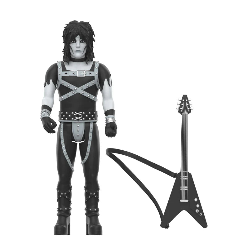 Mick Mars action figure in detailed black-and-white gear with strapped guitar accessory
