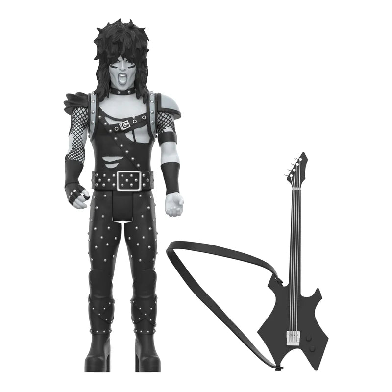 Nikki Sixx ReAction figure with detached black bass guitar accessory shown on white background