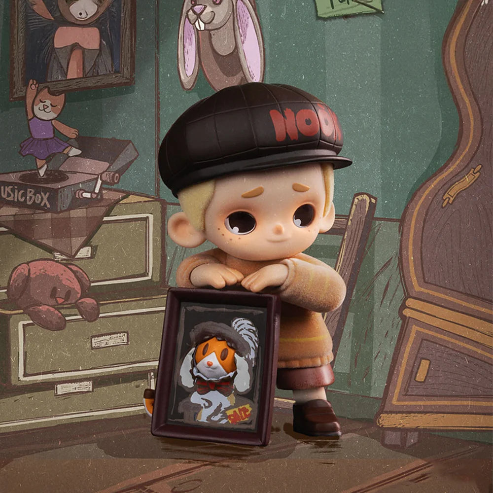 Nook In Vintage Store blind box vinyl figure holding framed artwork inside cozy antique room