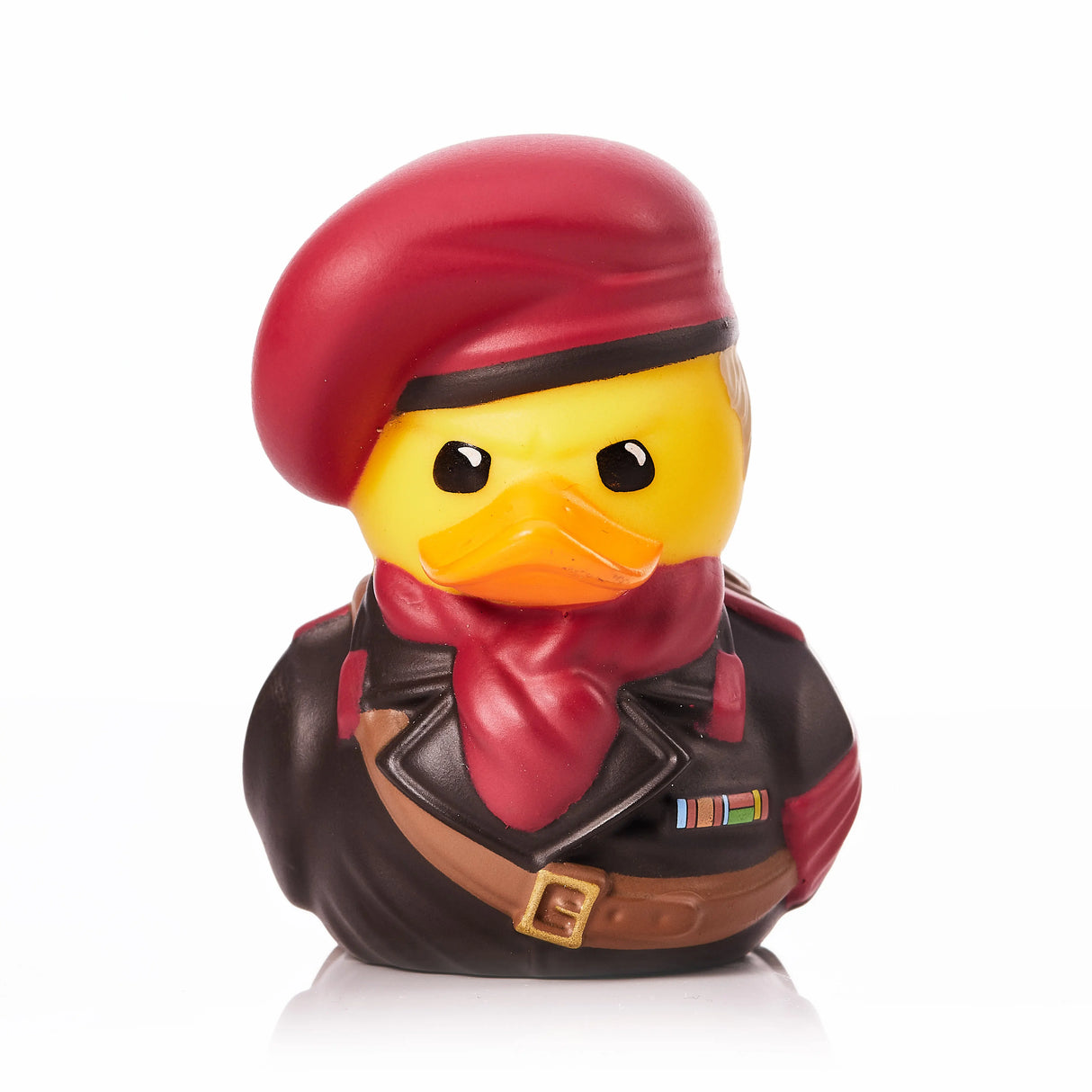 Front view of Revolver Ocelot duck with fierce expression