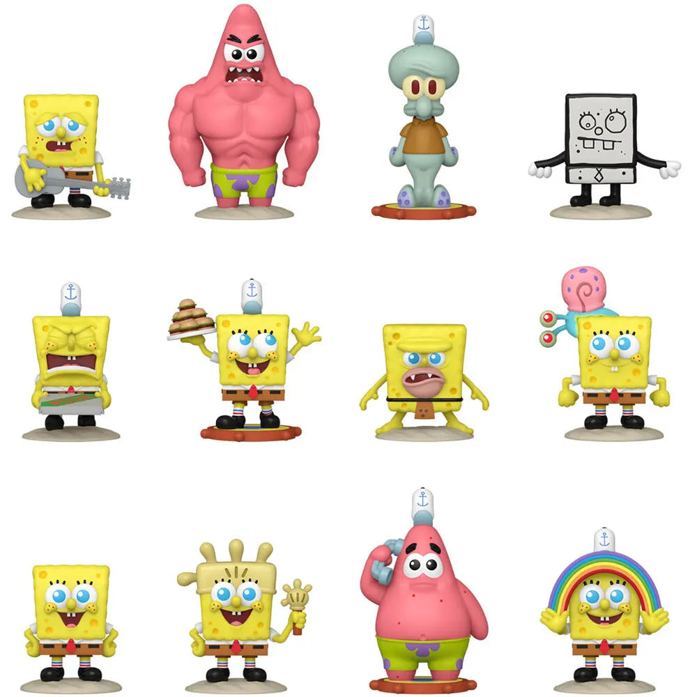 Display of multiple SpongeBob Mystery Minis collected