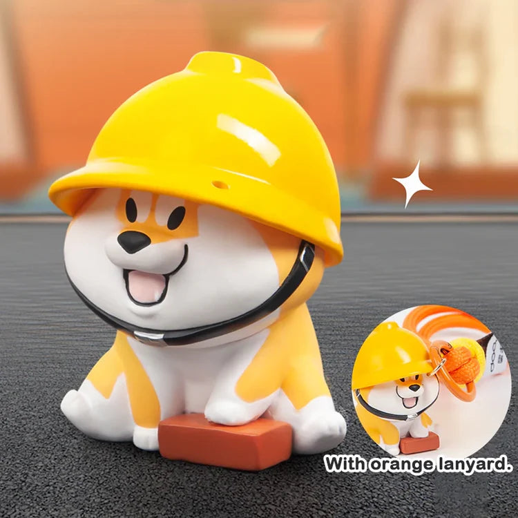 Puppy Crossing blind box Shiba construction dog with orange lanyard