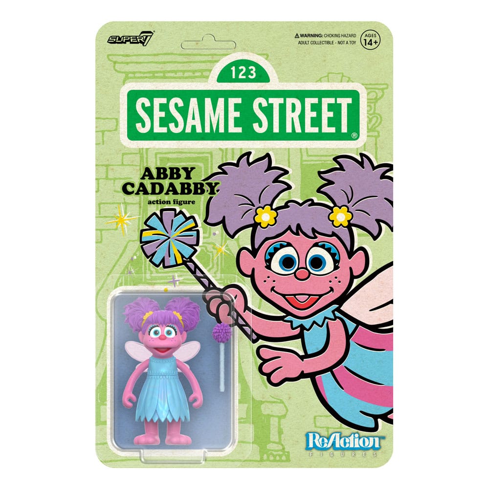 Abby Cadabby Sesame Street ReAction action figure with wand and fairy wings on blister card packaging