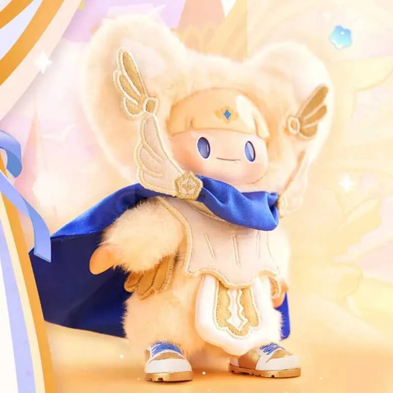 Adou Madeleine Cookie plush from Fancy Cookie Show Blindbox wearing golden armor and blue cape.