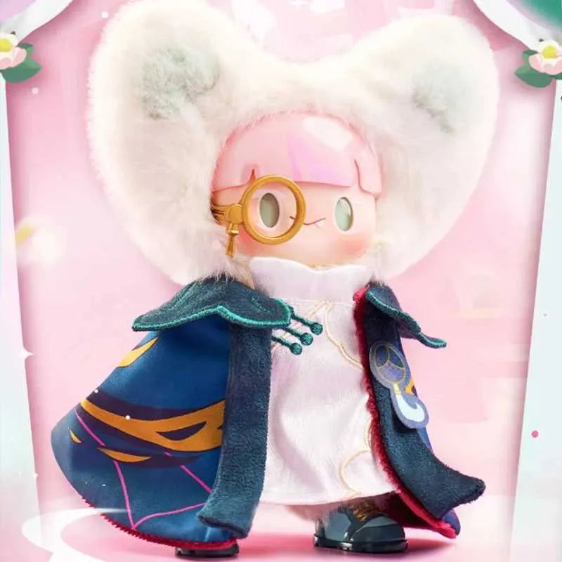 Adou Camellia Cookie plush from Fancy Cookie Show Blindbox with monocle and dark floral cape.