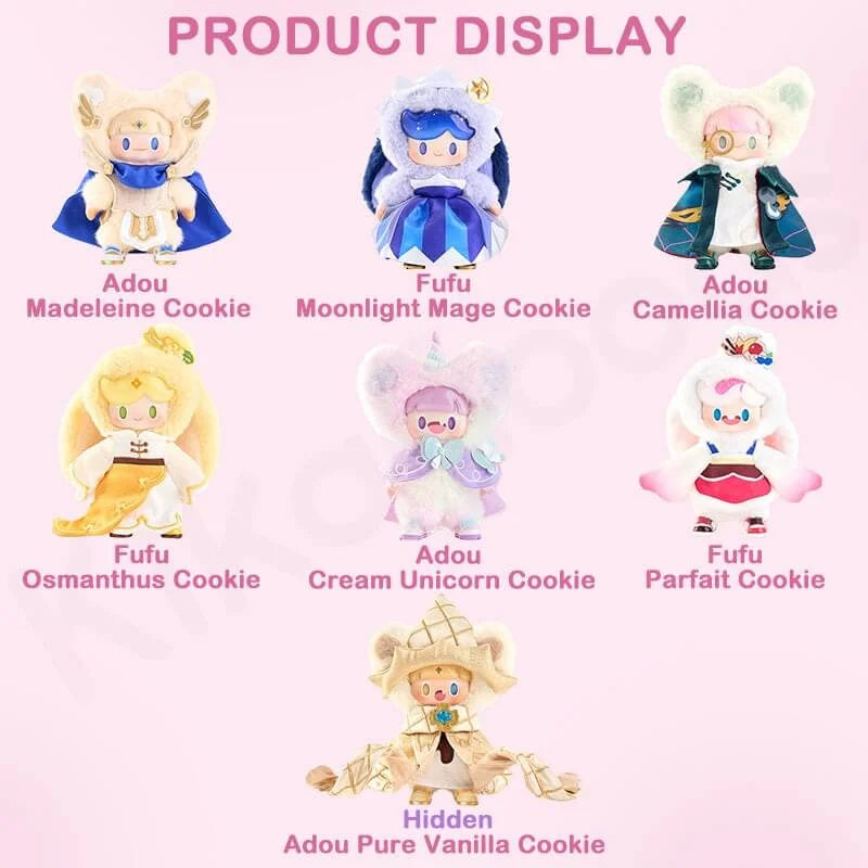 Fufu Osmanthus Cookie plush from Fancy Cookie Show Blindbox in golden outfit.