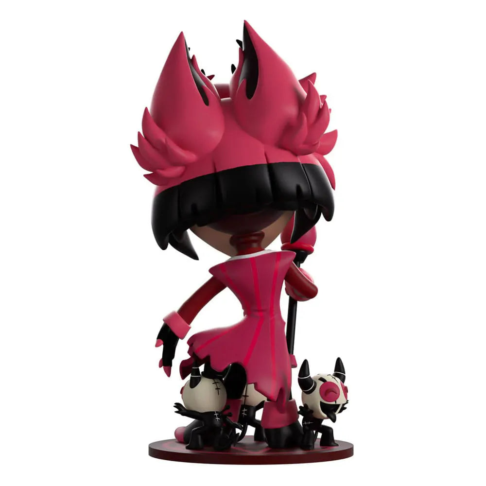 Back view of the Alastor Youtooz vinyl figure showing detailed hair and outfit.