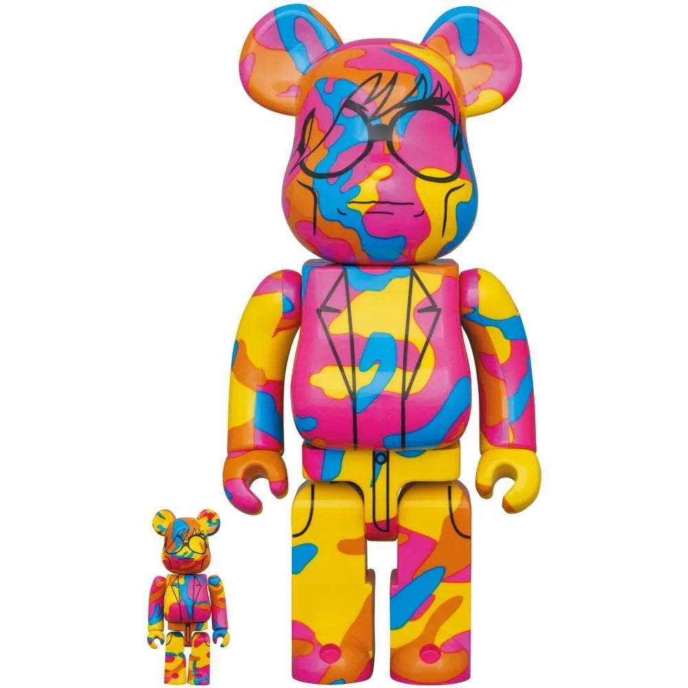 Front view of 400% & 100% Bearbrick Set – Andy Warhol (Special Edition BWWT 3) by Medicom Toy featuring vibrant pop art design
