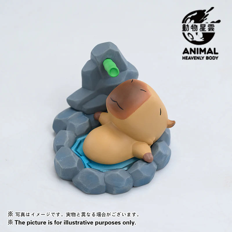 Capybara blind box figure relaxing in a hot spring with rock details from Series 2.