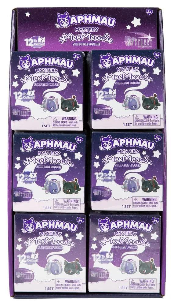 Aphmau Mystery MeeMeows MyStreet Series blind box display with 12 boxes
