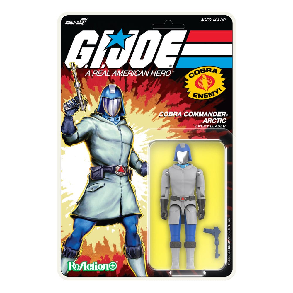 Arctic Cobra Commander (Cartoon) G.I. Joe ReAction+ figure on vintage-style blister cardback.