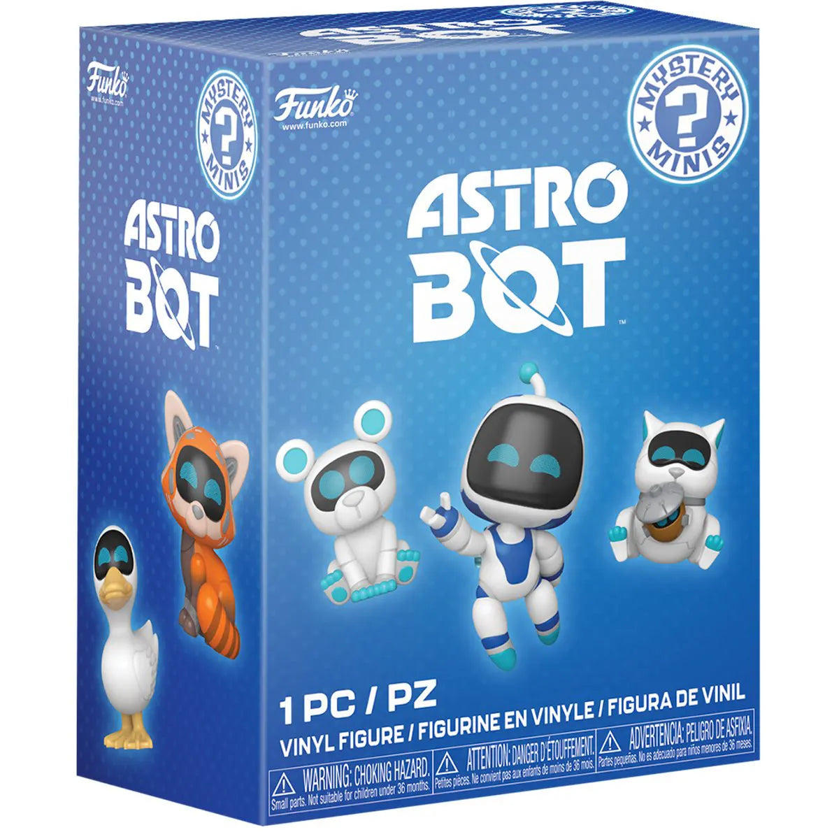 Funko Astro Bot Mystery Minis individual blind box packaging featuring Astro Bot and adorable robot characters