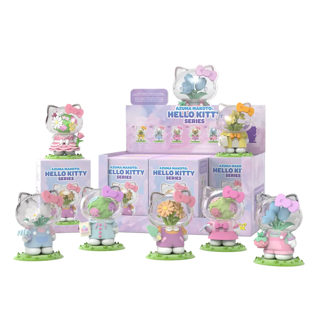 Full set of Hello Kitty Azuma Makoto blind box figures with packaging.