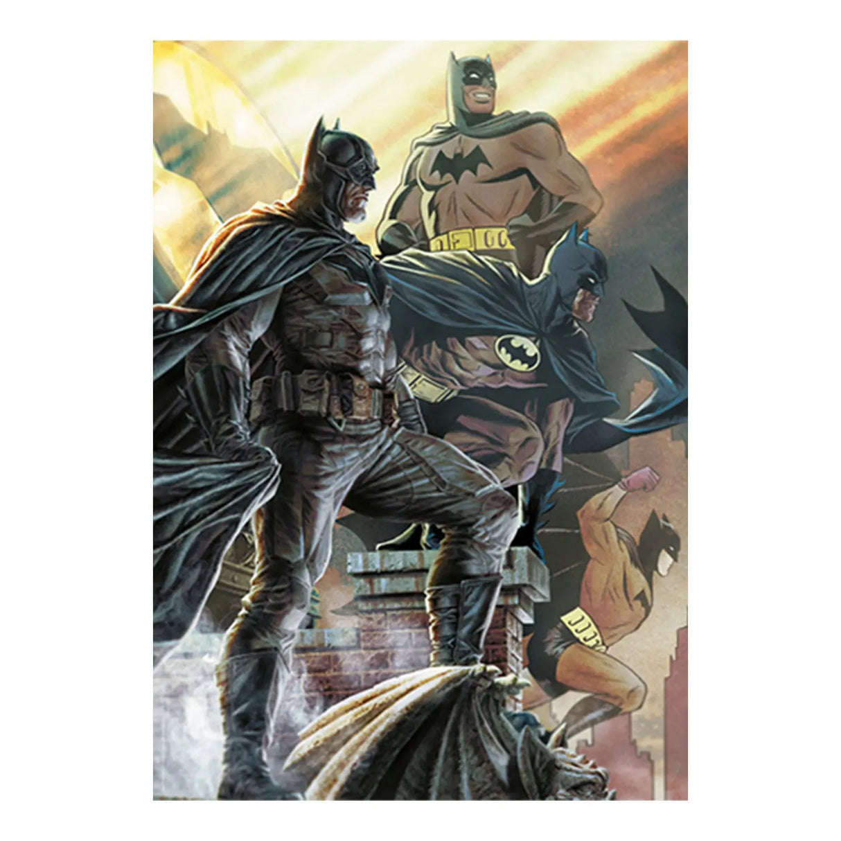 Batman 85th Anniversary Art Print featuring four iconic eras of the Dark Knight in one limited edition artwork
