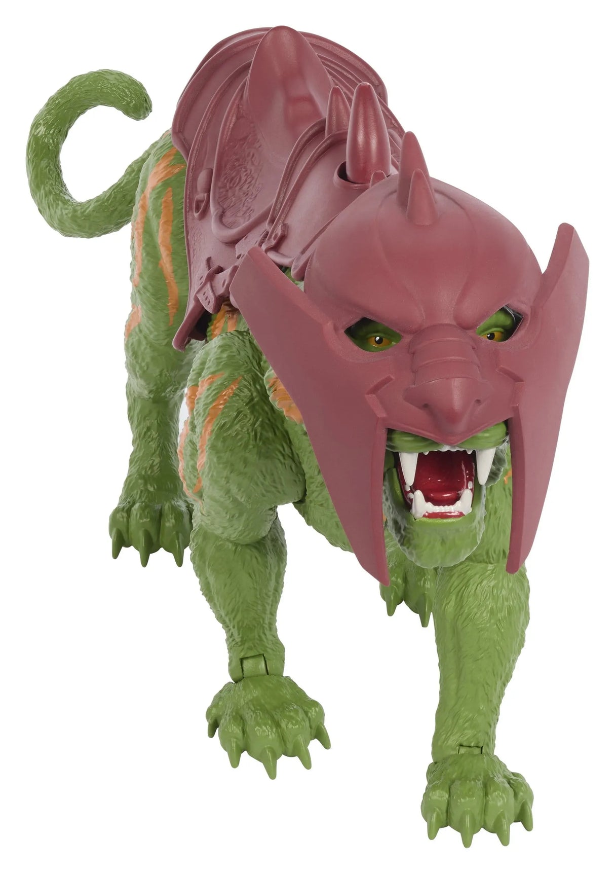 Front view of Battle Cat action figure showing armored helmet and roaring expression