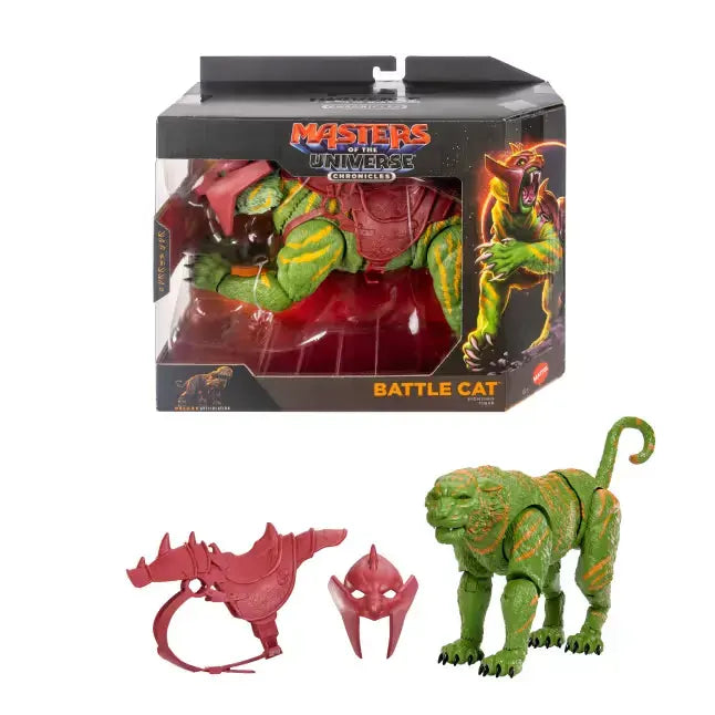 Battle Cat action figure with packaging, removable armor, and helmet accessories