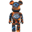 1000% Bearbrick Doubly Warped Black Hole front view with swirling orange and blue NASA simulation design