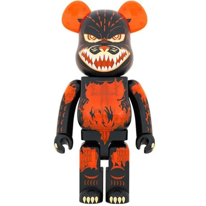 Close-up of Bearbrick Melting Godzilla 1000% figure in black and clear orange