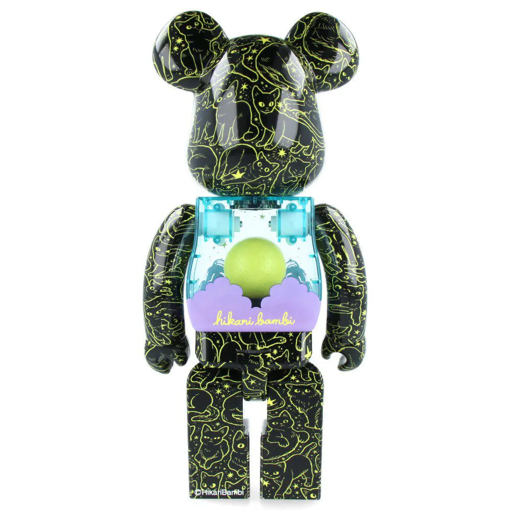 Back view of Bearbrick Cat in the Night Sky showing moonlit design and Hikari Bambi signature