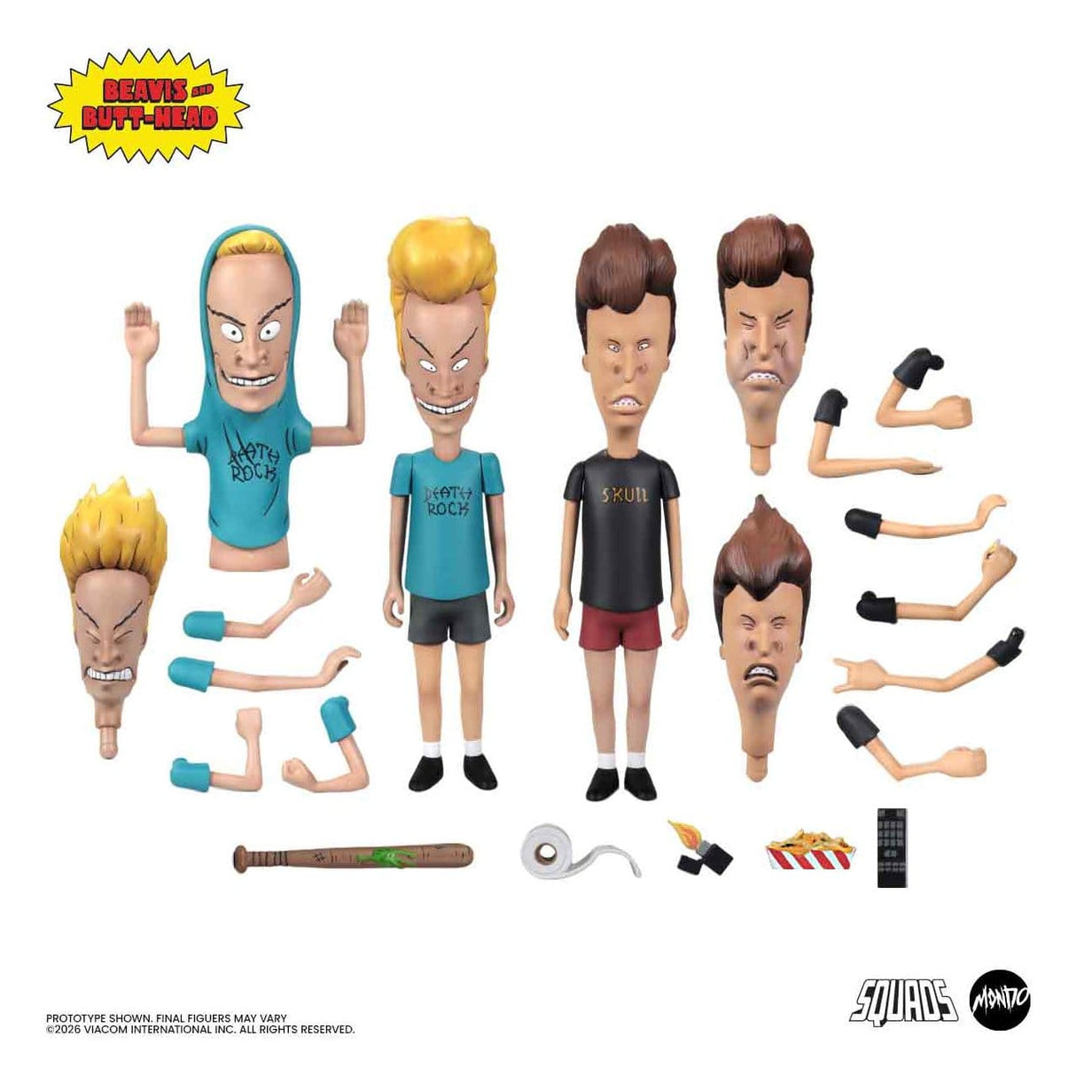 Beavis and Butt-Head deluxe figure set with interchangeable heads and accessories layout