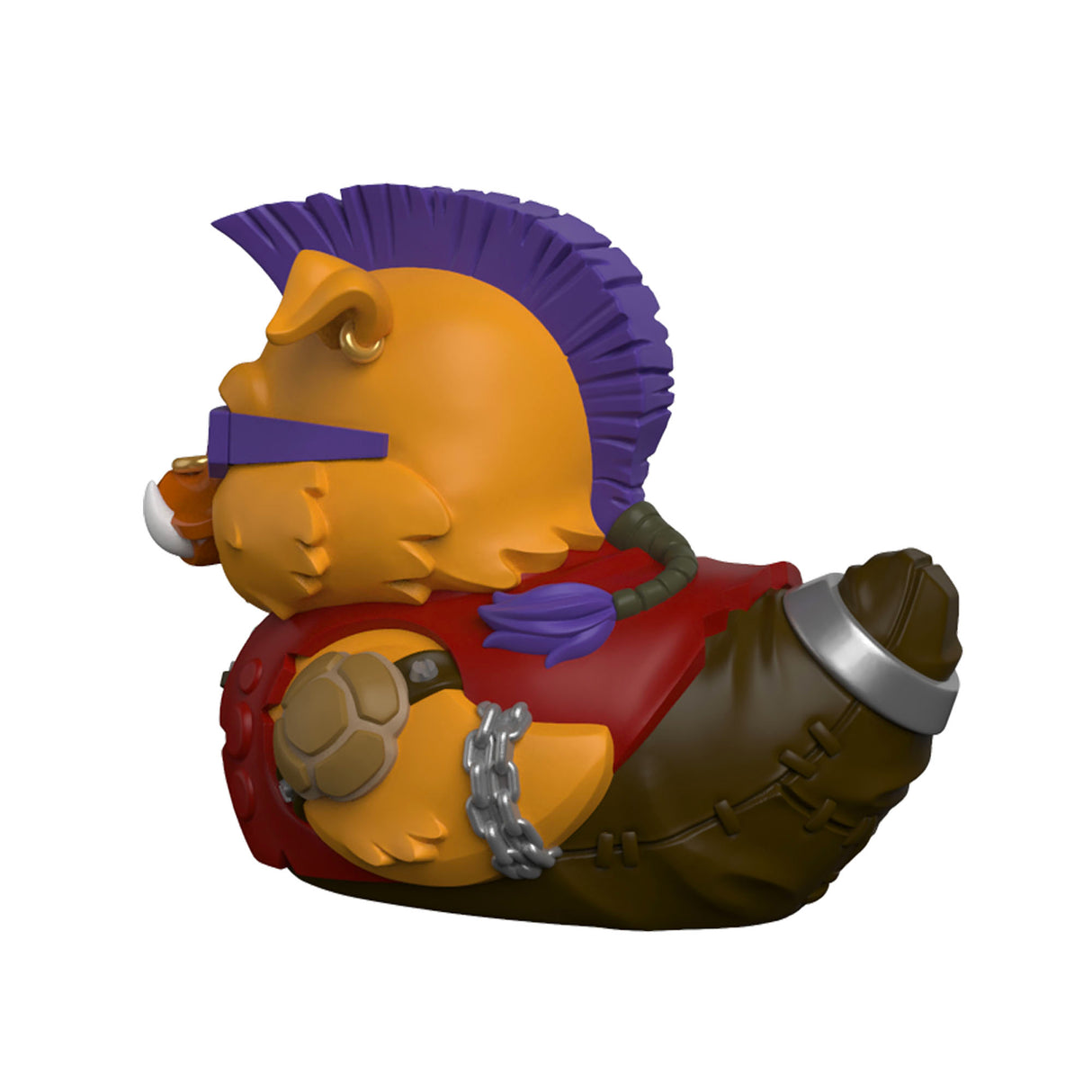 Side profile of Bebop TUBBZ duck showing mohawk and turtle-shell shoulder pad.