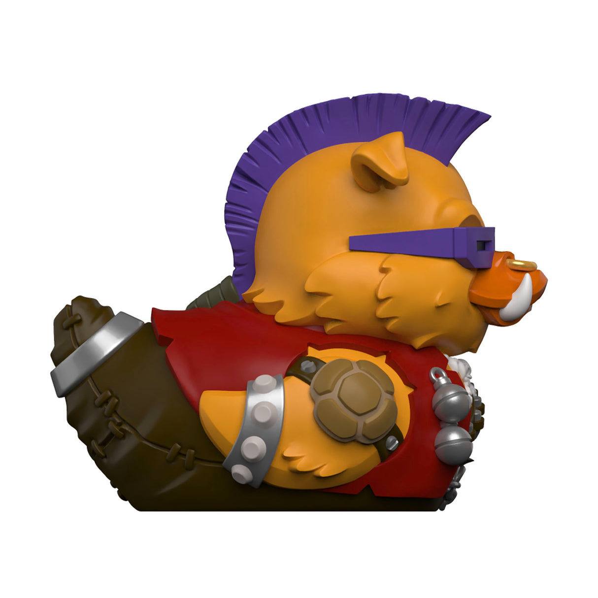 Side profile of Bebop TUBBZ duck showing mohawk and turtle-shell shoulder pad.