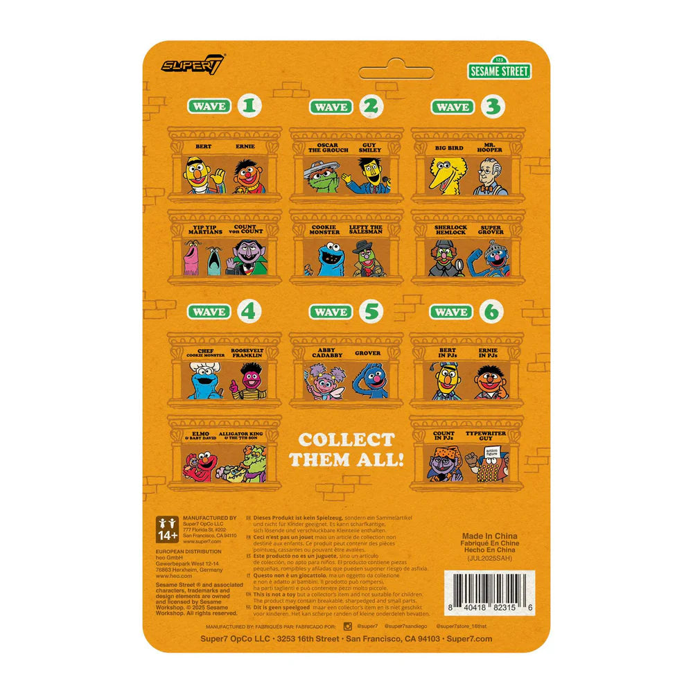Back of Bert PJs Sesame Street ReAction Figure Wave 6 card