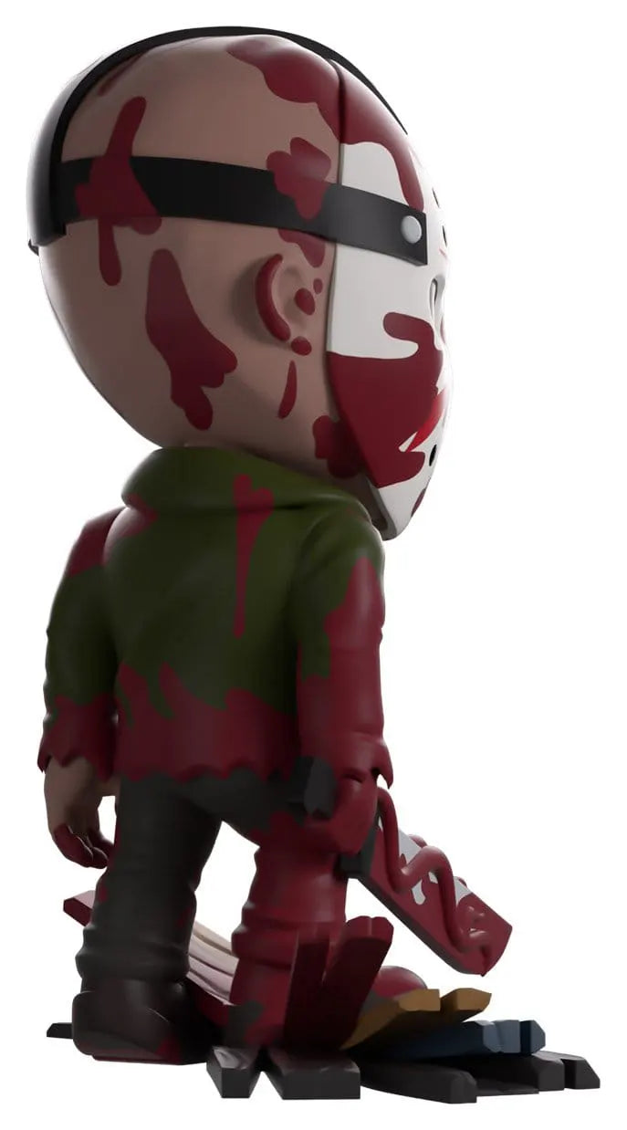 Rear three-quarter view of Bloody Jason Dead by Daylight Youtooz Vinyl Figure with detailed hockey mask straps and machete.