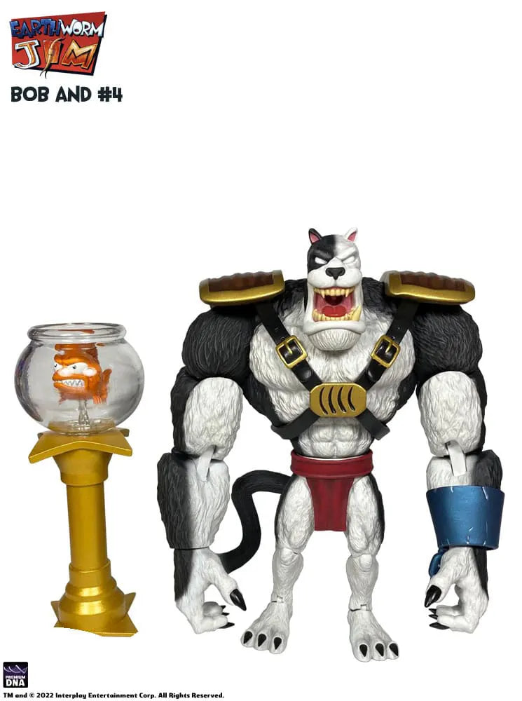 Bob figure with snarling expression on sculpted gold stand