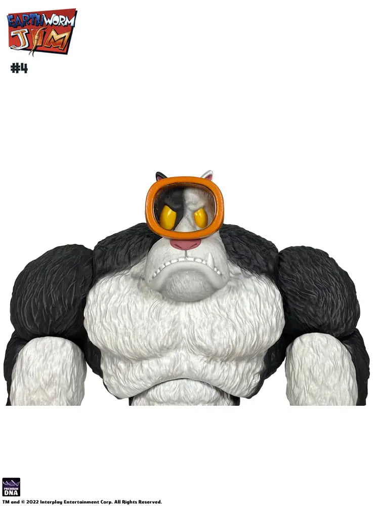 Close-up of #4 Earthworm Jim figure wearing orange diving goggles