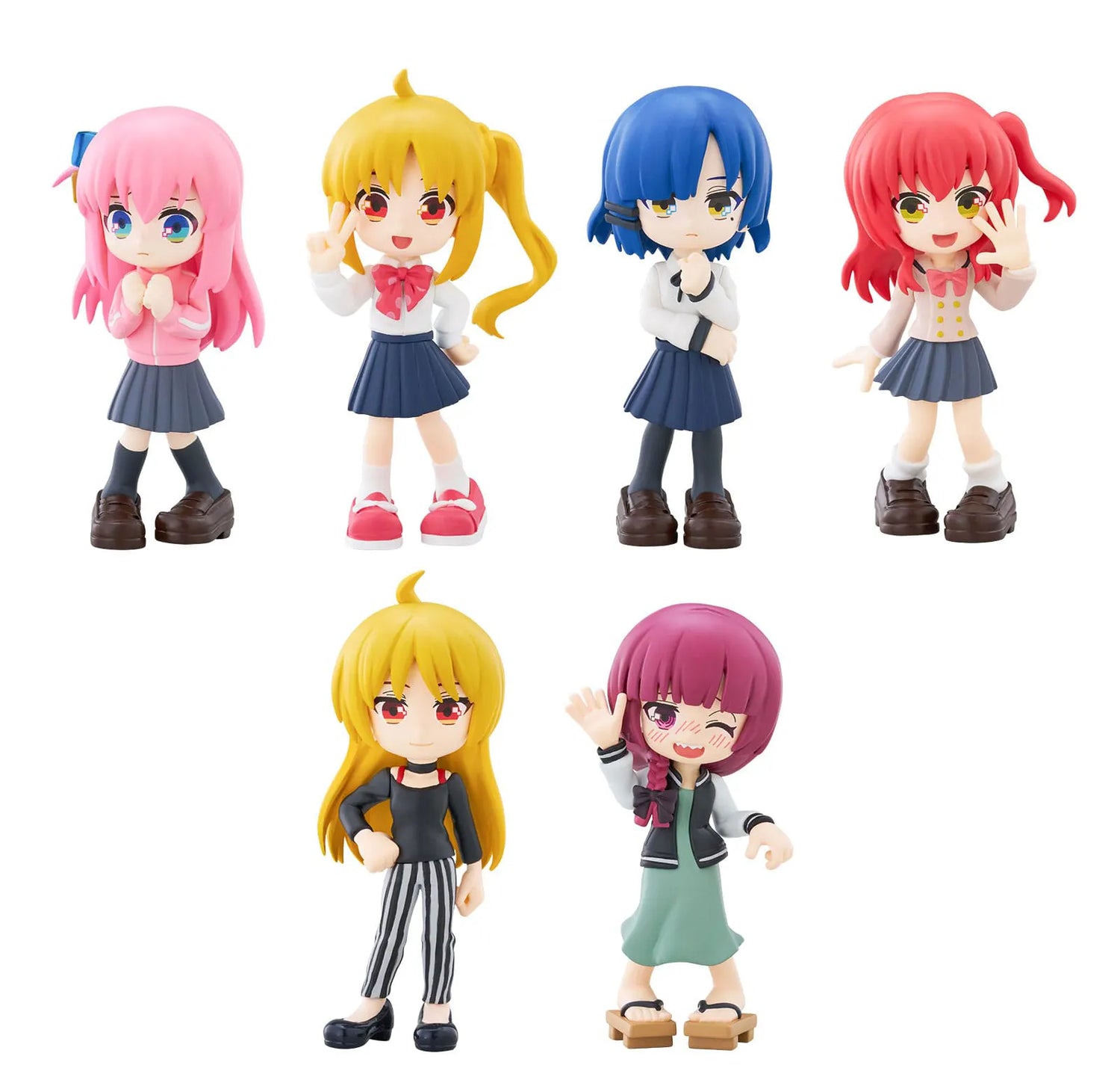 Full set of 6 Bocchi the Rock! PalVerse vinyl figures lined up on white background