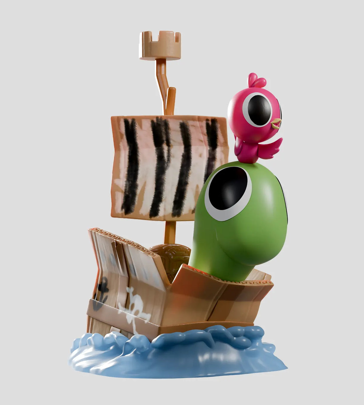 turtle and bird pirate ship figure cardboard boat collectible