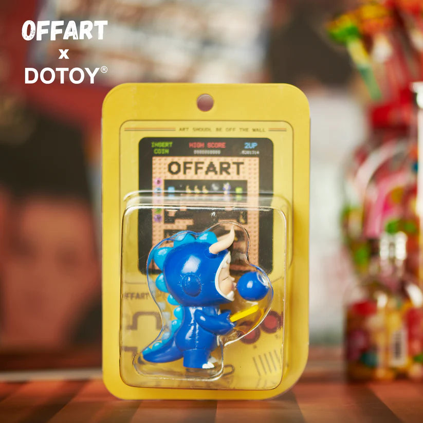 Bubble Dino Jimmy Boy (Blue) vinyl art toy in arcade blister packaging by OFFART x Dotoy