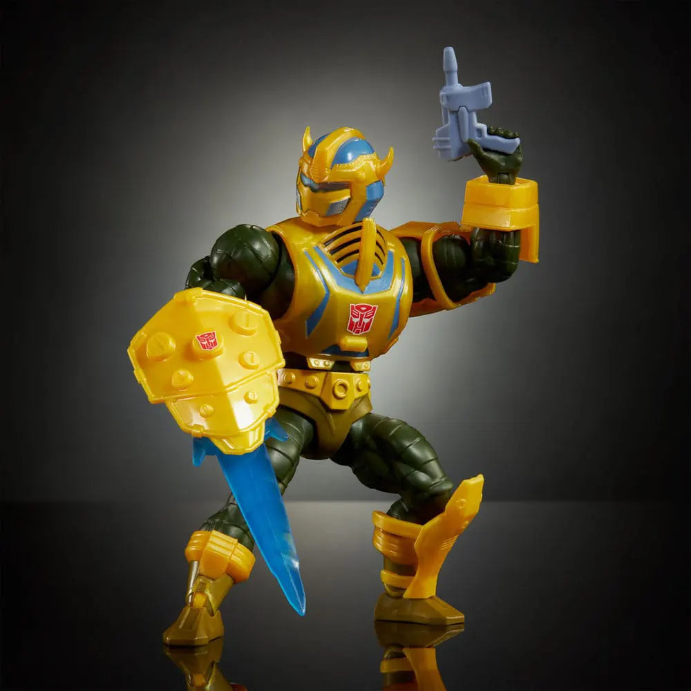 Bumblebee Armor Man-At-Arms posed with shield and blue energy sword, ready for combat