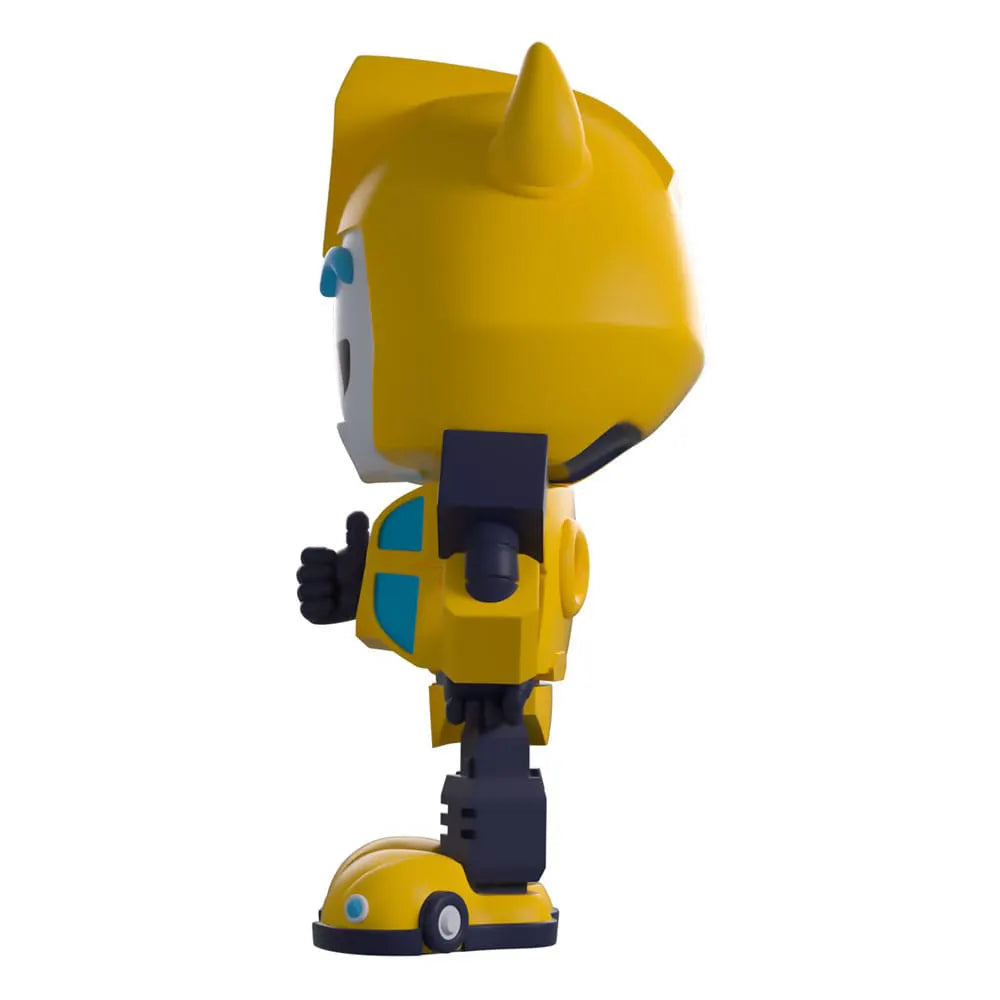 Left side profile of Bumblebee Youtooz with yellow armor and blue windows