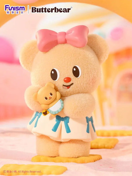 Butterbear with pink bow hugging small bear plush – cute blind box figure