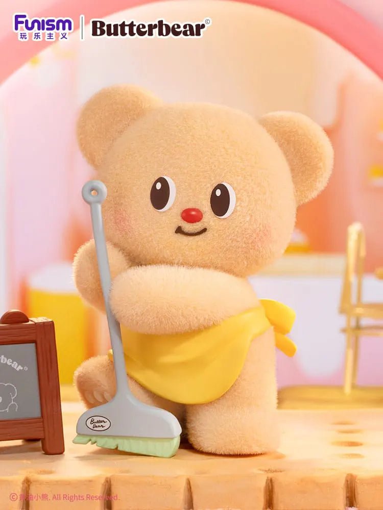 Butterbear sweeping with broom – cute bakery scene blindbox figure