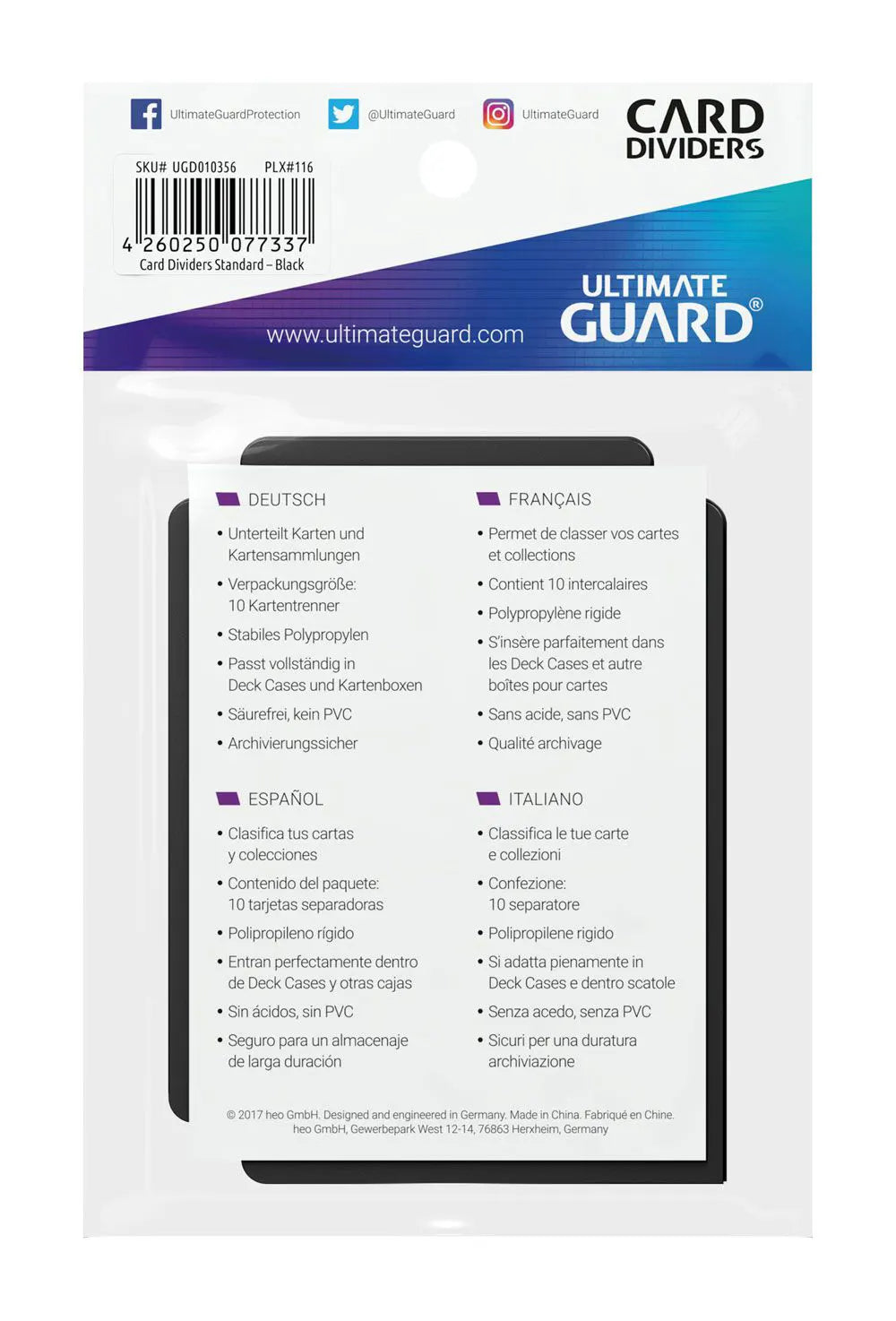 Card Dividers Standard Size Black Back