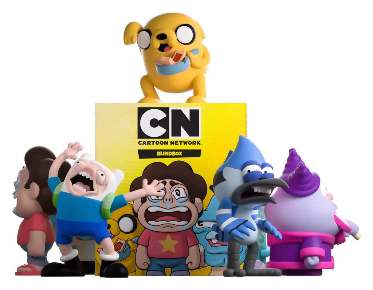 Cartoon Network Youtooz blind box collection featuring Jake, Finn, Steven Universe, Mordecai and Chowder mini figures