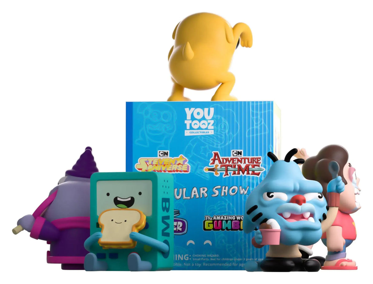 Rear view of Cartoon Network blind box collection featuring BMO, Caveman Gumball and additional Cartoon Network characters